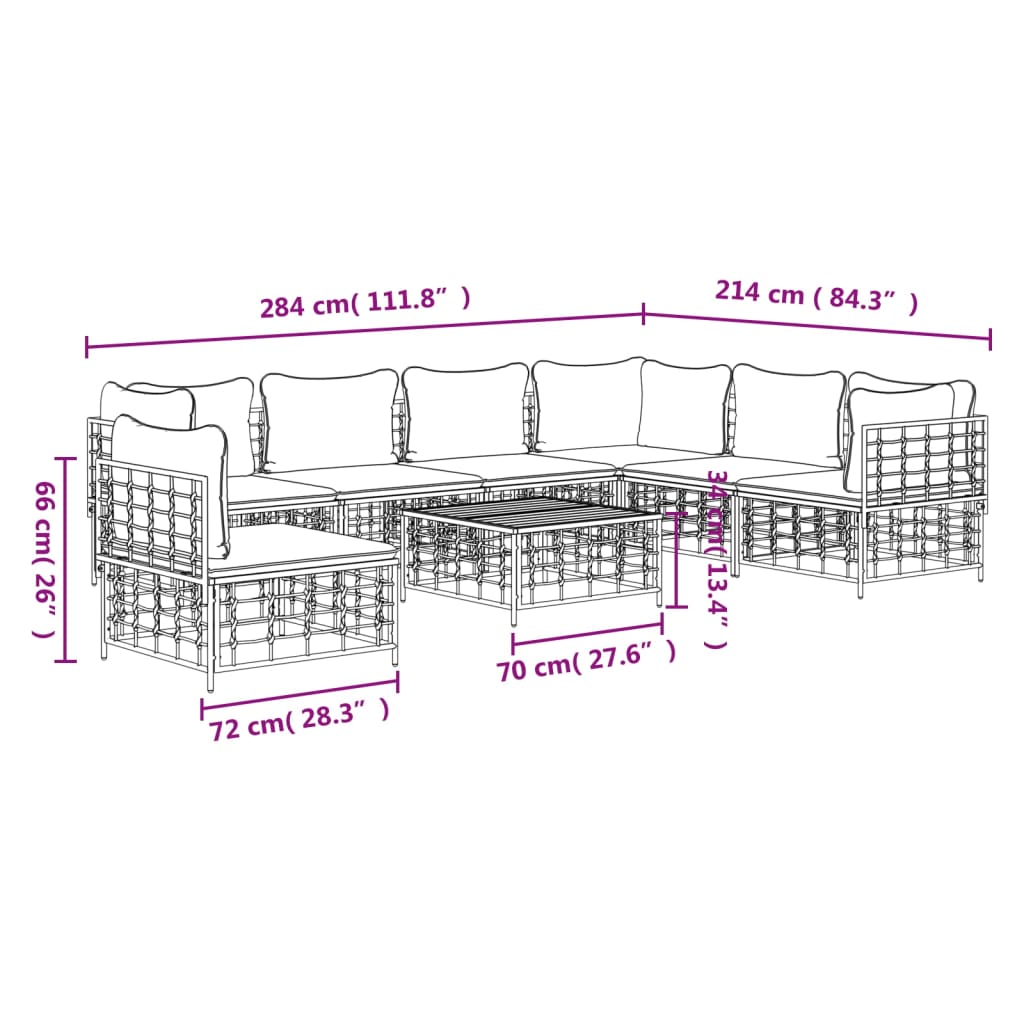 Set Divani da Giardino 8 pz con Cuscini Antracite in Polyrattan 3186768