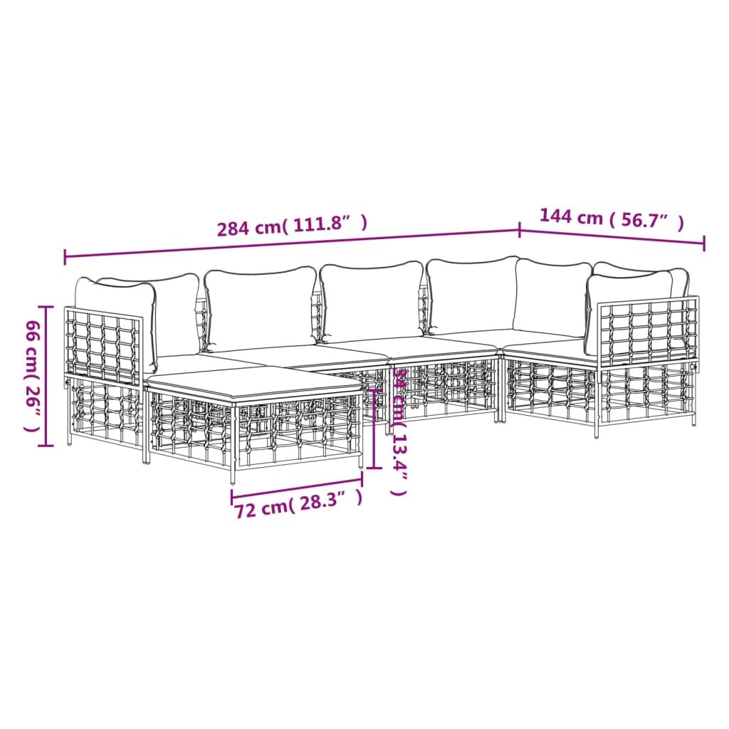 Set Divani da Giardino 6 pz con Cuscini Antracite in Polyrattan 3186771