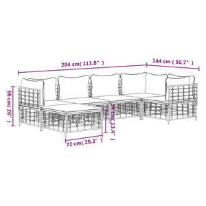 Set Divani da Giardino 6 pz con Cuscini Antracite in Polyrattan 3186771