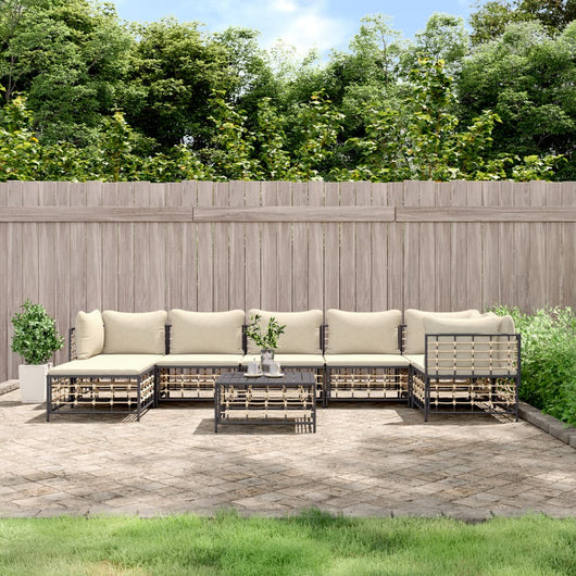 Set Divani da Giardino 8 pz con Cuscini Antracite in Polyrattan 3186776