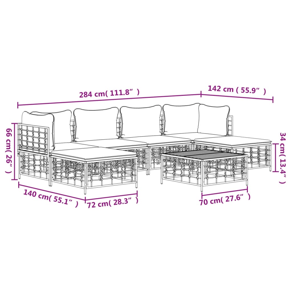 Set Divani da Giardino 7 pz con Cuscini Antracite in Polyrattan 3186780