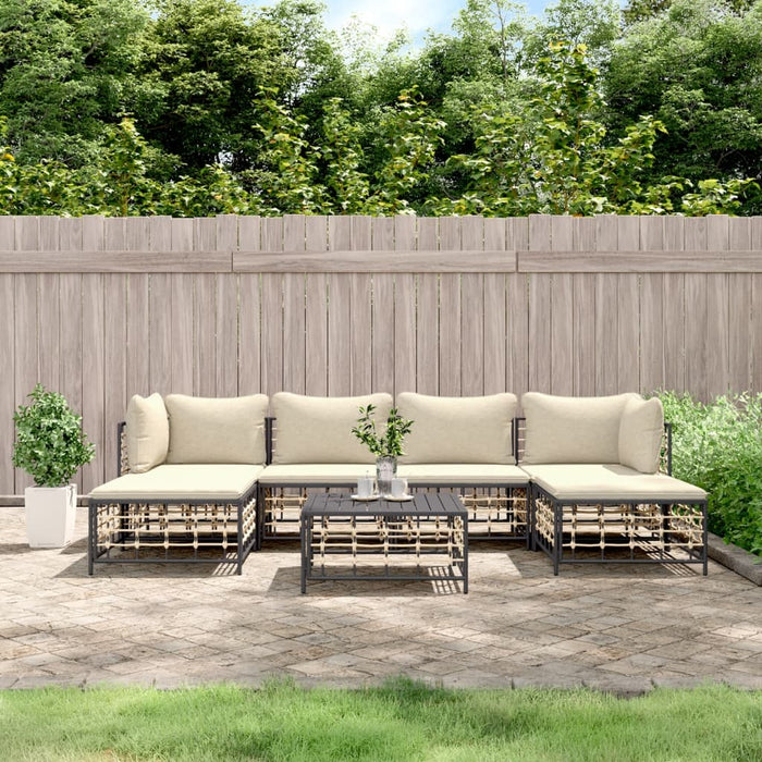 Set Divani da Giardino 7 pz con Cuscini Antracite in Polyrattan 3186780