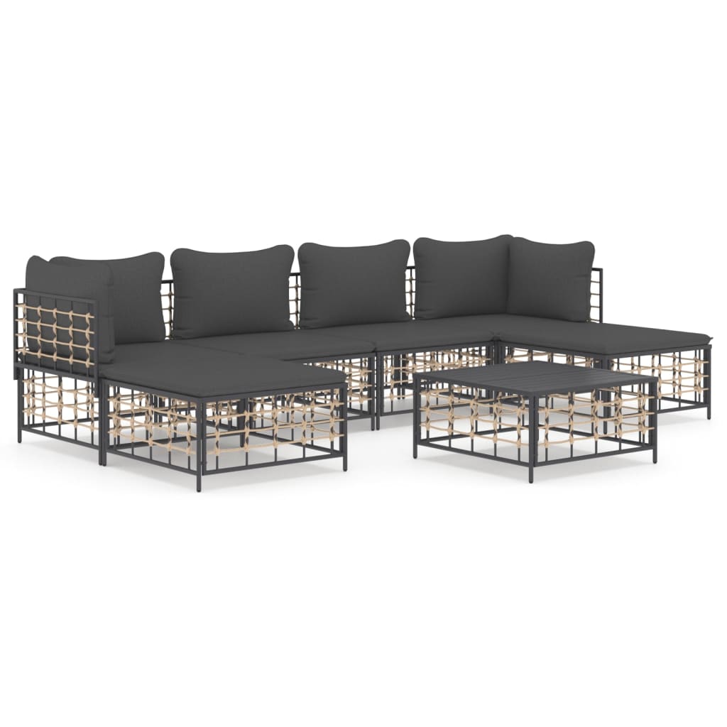 Set Divani da Giardino 7 pz con Cuscini Antracite in Polyrattan 3186781