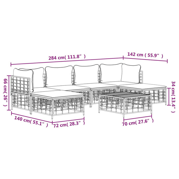 Set Divani da Giardino 7 pz con Cuscini Antracite in Polyrattan 3186781