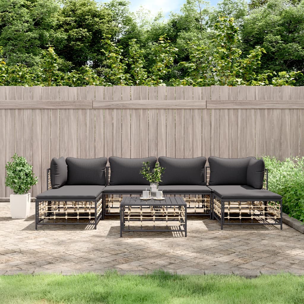 Set Divani da Giardino 7 pz con Cuscini Antracite in Polyrattan 3186781