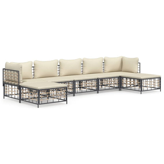 Set Divani da Giardino 7 pz con Cuscini Antracite in Polyrattan 3186782