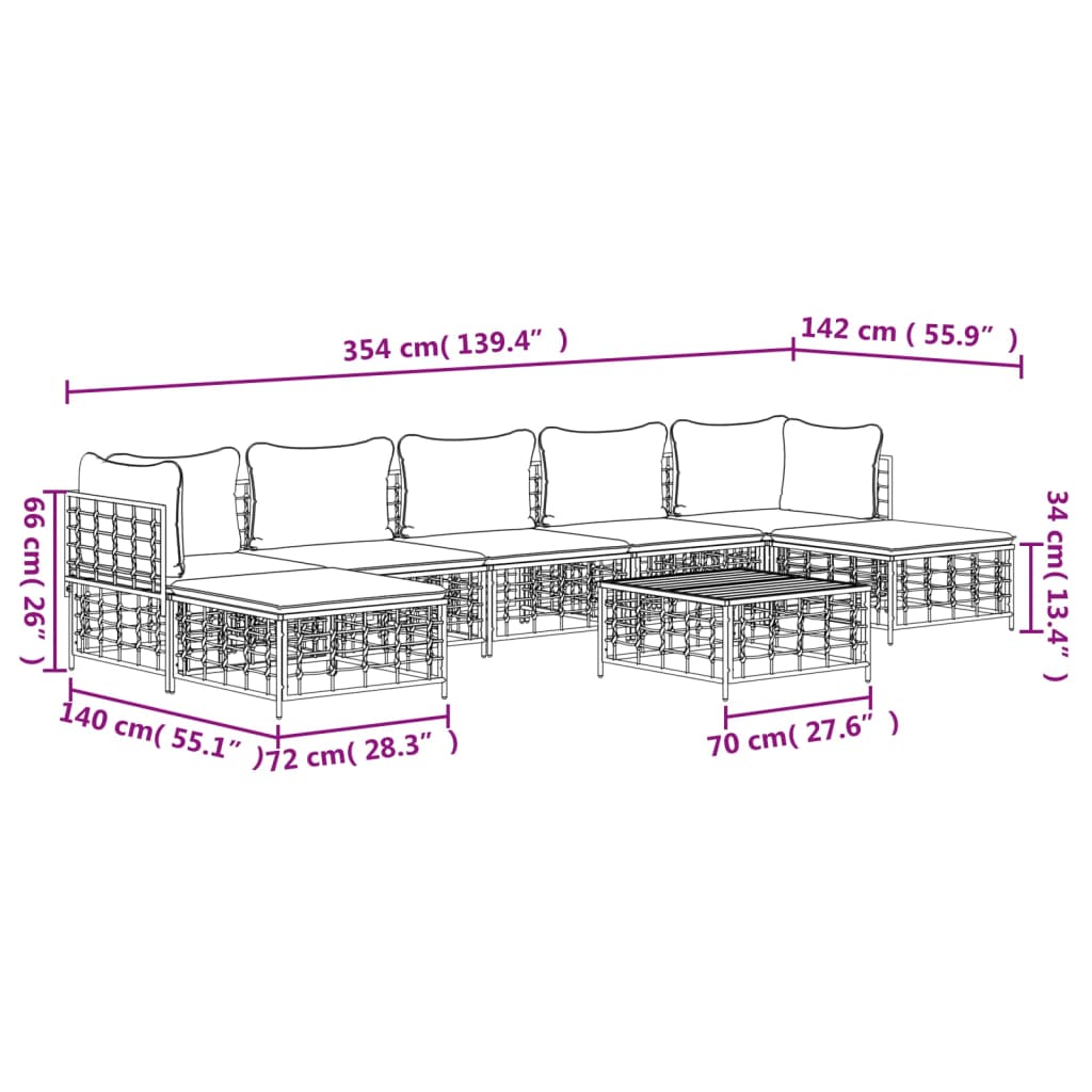 Set Divani da Giardino 8 pz con Cuscini Antracite in Polyrattan 3186784