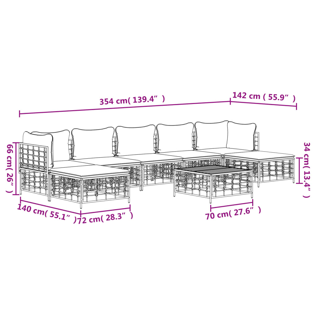 Set Divani da Giardino 8 pz con Cuscini Antracite in Polyrattan 3186785