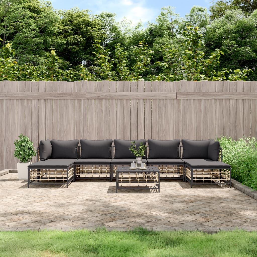 Set Divani da Giardino 8 pz con Cuscini Antracite in Polyrattan 3186785