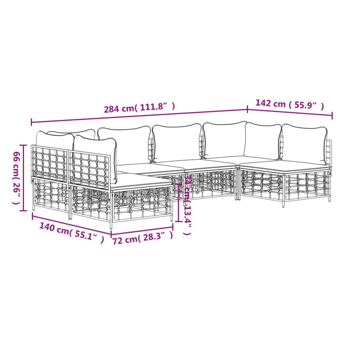 Set Divani da Giardino 6 pz con Cuscini Antracite in Polyrattan 3186786