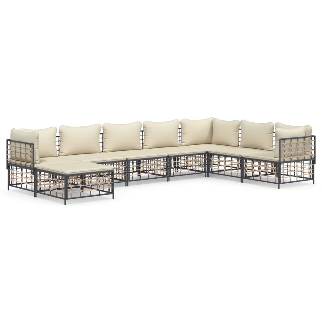 Set Divani da Giardino 8 pz con Cuscini Antracite in Polyrattan 3186790