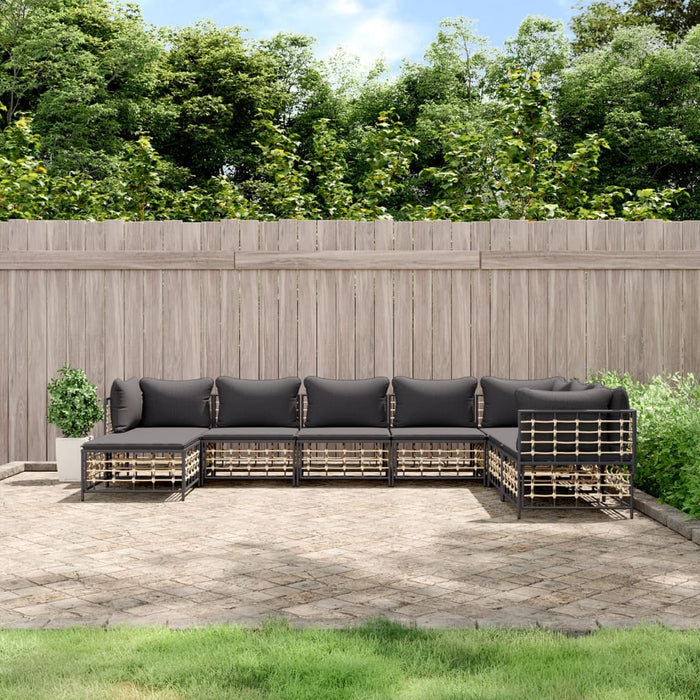 Set Divani da Giardino 8 pz con Cuscini Antracite in Polyrattan 3186791