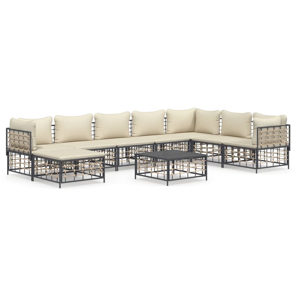 Set Divani da Giardino 9 pz con Cuscini Antracite in Polyrattan 3186792