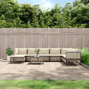 Set Divani da Giardino 9 pz con Cuscini Antracite in Polyrattan 3186792