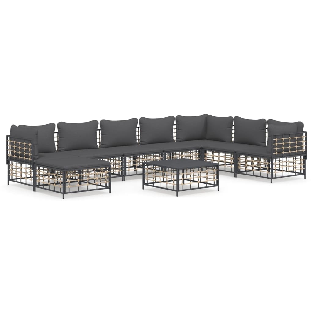 Set Divani da Giardino 9 pz con Cuscini Antracite in Polyrattan 3186793