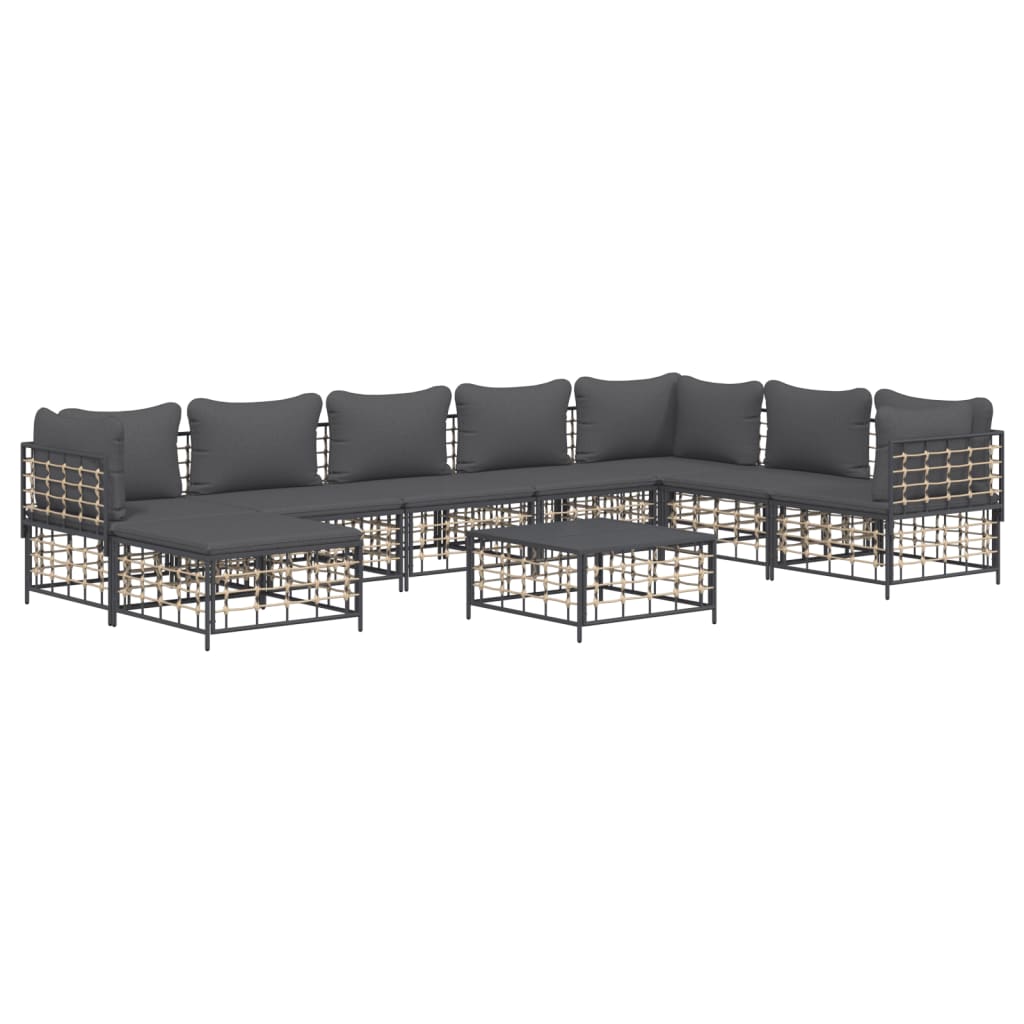 Set Divani da Giardino 9 pz con Cuscini Antracite in Polyrattan 3186793