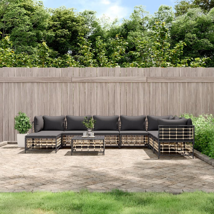 Set Divani da Giardino 9 pz con Cuscini Antracite in Polyrattan 3186793