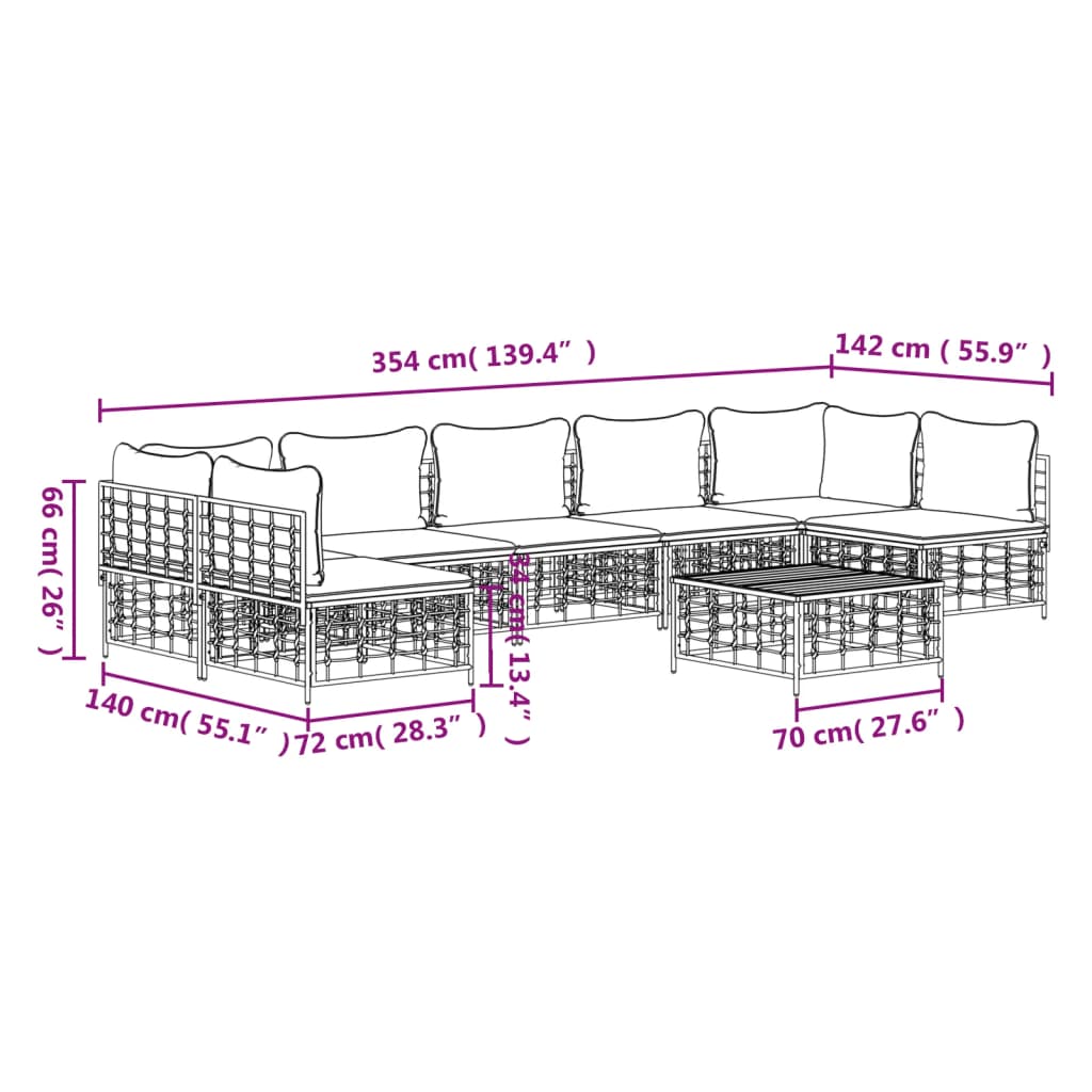 Set Divani da Giardino 8 pz con Cuscini Antracite in Polyrattan 3186795