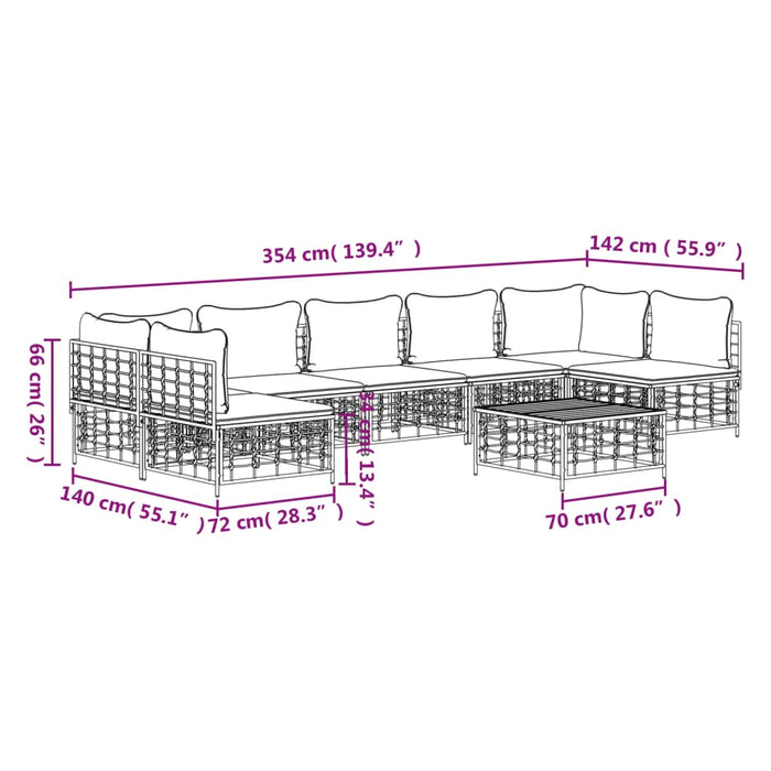 Set Divani da Giardino 8 pz con Cuscini Antracite in Polyrattan 3186795