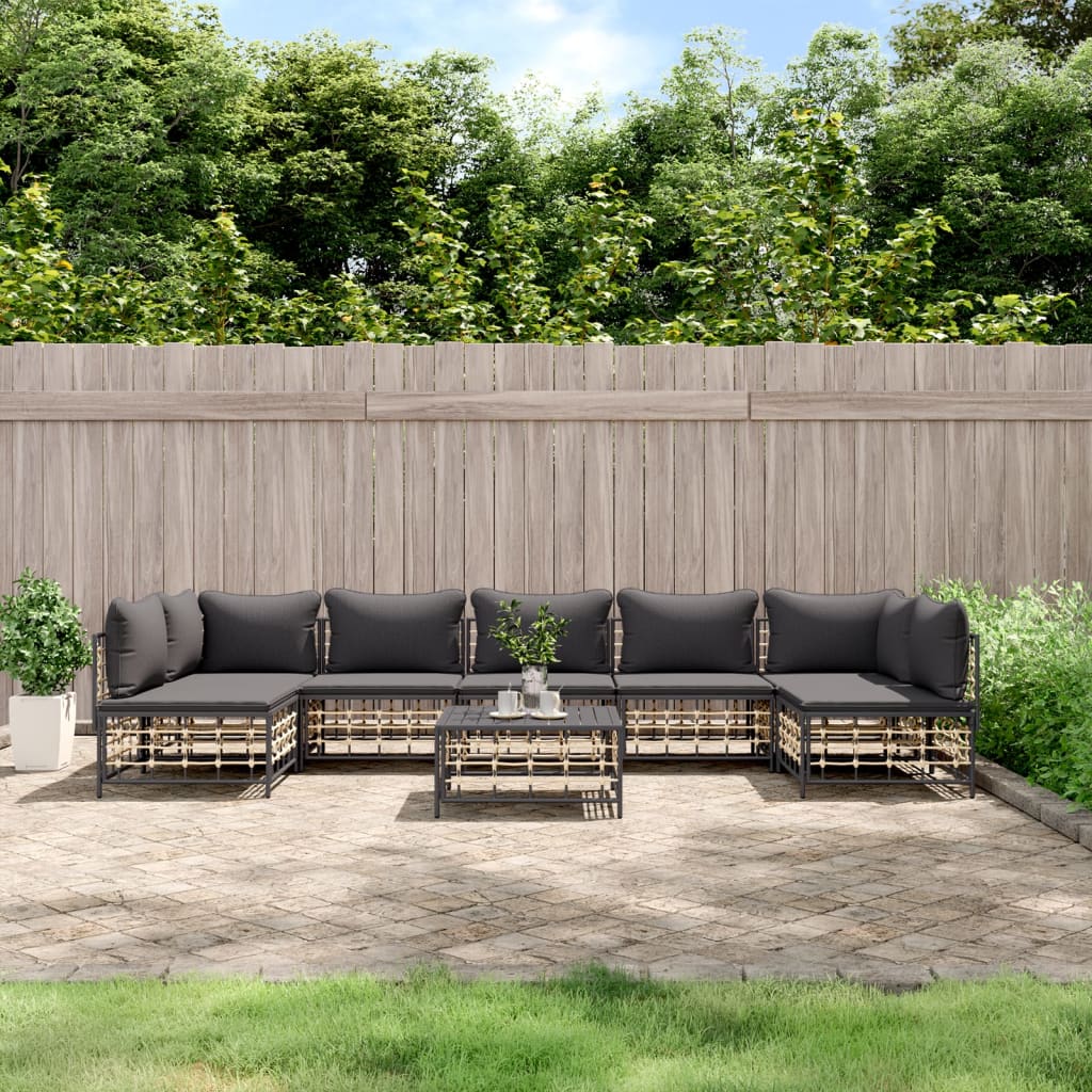 Set Divani da Giardino 8 pz con Cuscini Antracite in Polyrattan 3186795