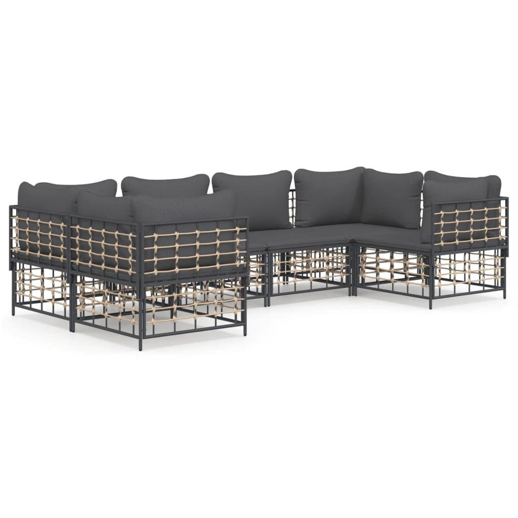 Set Divani da Giardino 6 pz con Cuscini Antracite in Polyrattan 3186797