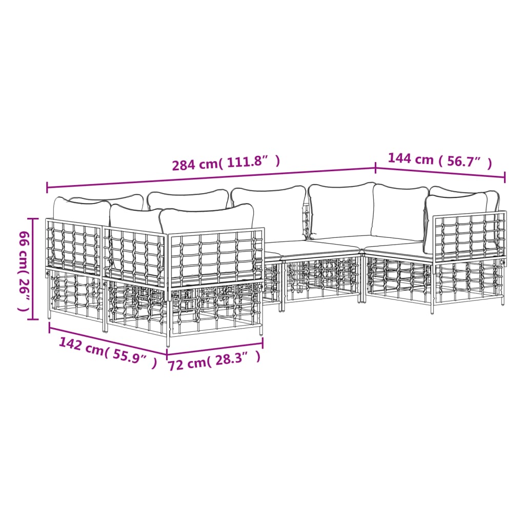 Set Divani da Giardino 6 pz con Cuscini Antracite in Polyrattan 3186797