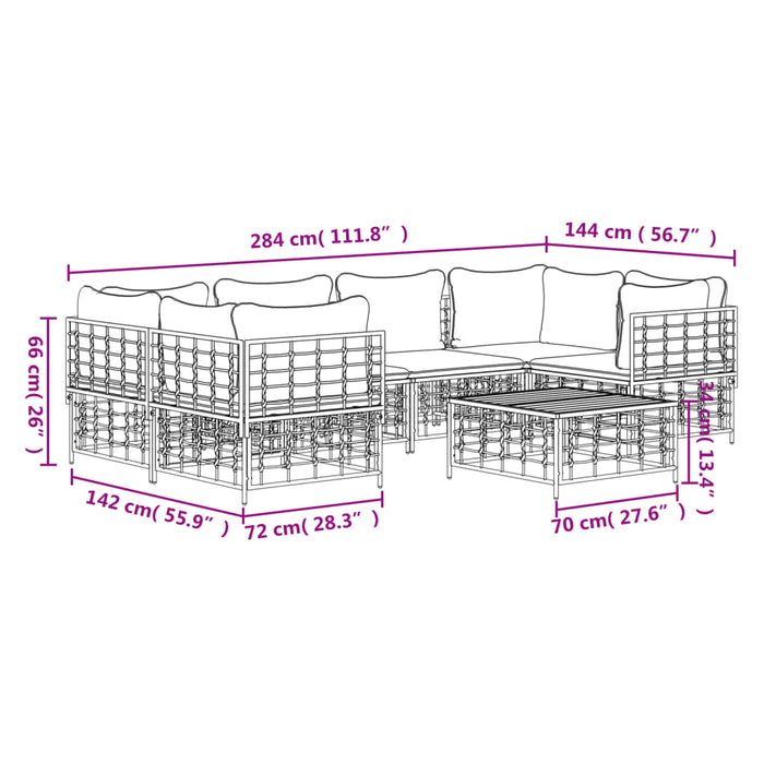 Set Divani da Giardino 7 pz con Cuscini Antracite in Polyrattan 3186799