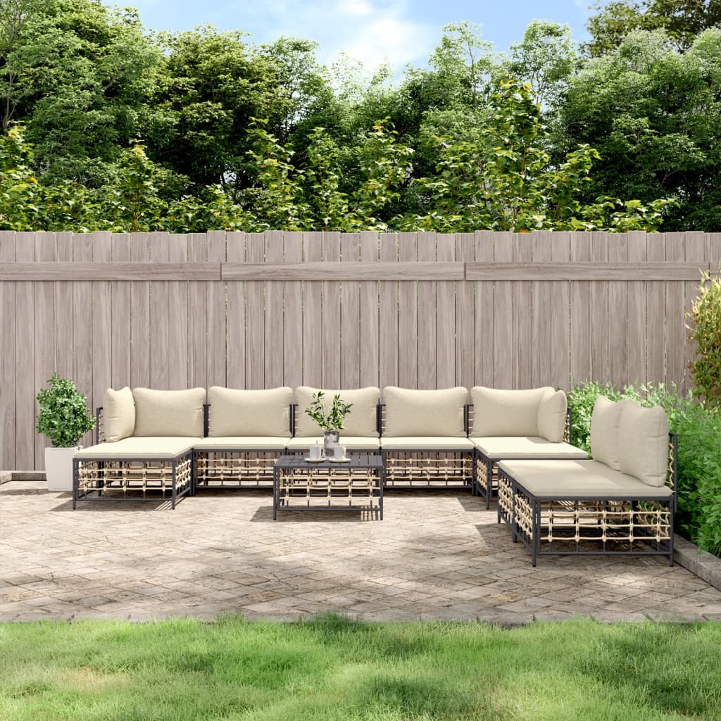 Set Divani da Giardino 10pz con Cuscini Antracite in Polyrattancod mxl 124486