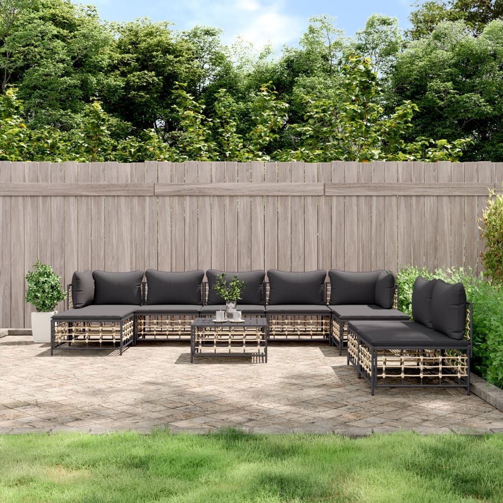 Set Divani da Giardino 10pz con Cuscini Antracite in Polyrattan 3186805