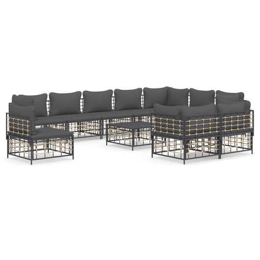 Set Divani da Giardino 11pz con Cuscini in Polyrattan Antracite 3186807