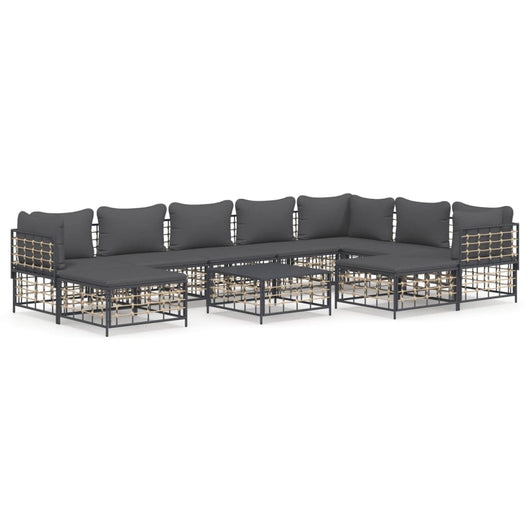 Set Divani da Giardino 10pz con Cuscini Antracite in Polyrattan 3186809