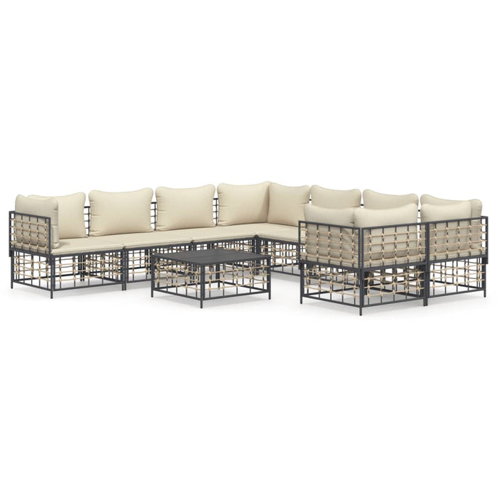 Set Divani da Giardino 9 pz con Cuscini Antracite in Polyrattan 3186810