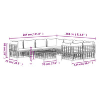 Set Divani da Giardino 9 pz con Cuscini Antracite in Polyrattan 3186810