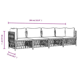 Set Salotto da Giardino 4 pz con Cuscini in Acciaio Bianco 3186820