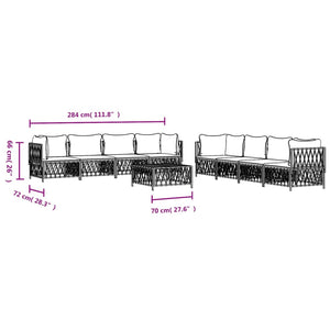 Set Divani da Giardino 9 pz con Cuscini Antracite in Acciaio 3186831