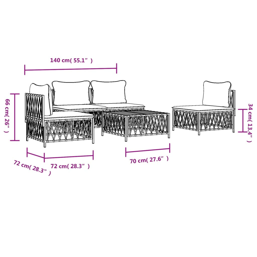 Set Salotto da Giardino 5 pz con Cuscini in Acciaio Antracite 3186833