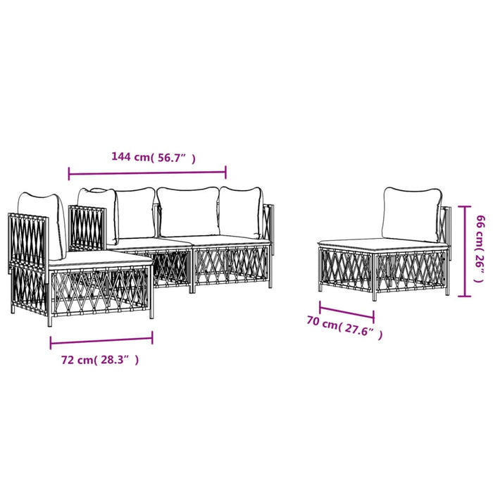 Set Salotto da Giardino 4 pz con Cuscini in Acciaio Bianco 3186834