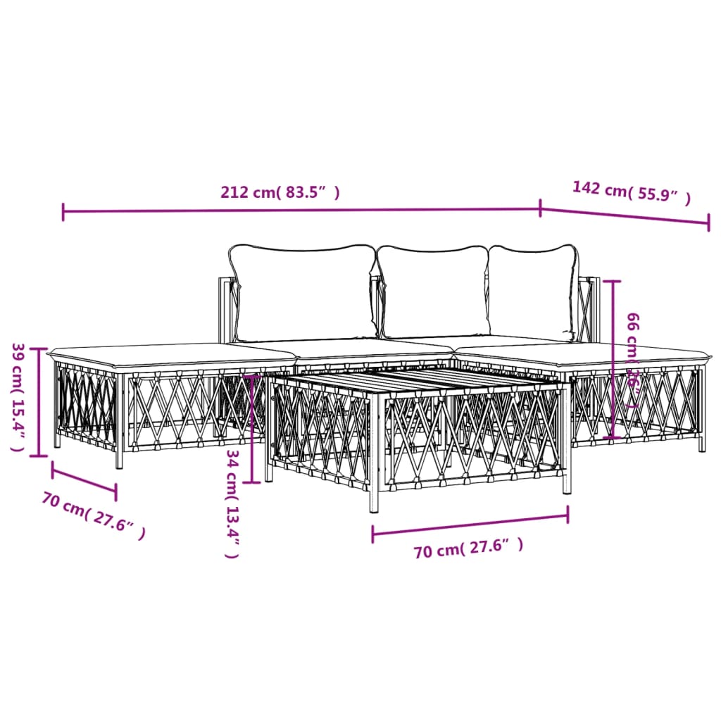 Set Salotto da Giardino 5 pz con Cuscini in Acciaio Antracite 3186851