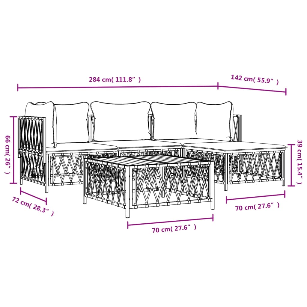 Set Salotto da Giardino 4 pz con Cuscini in Acciaio Bianco 3186860