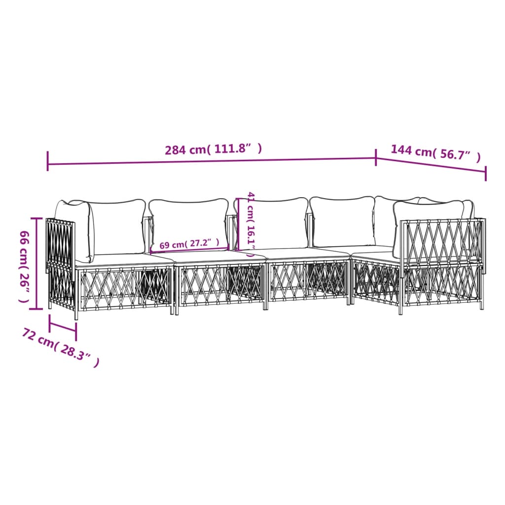 Set Salotto da Giardino 5 pz con Cuscini in Acciaio Bianco 3186872