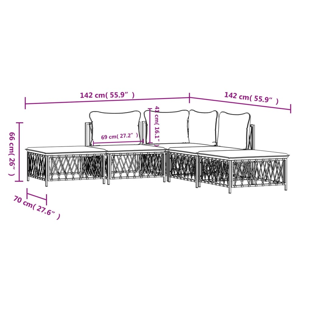 Set Salotto da Giardino 5 pz con Cuscini in Acciaio Antracite 3186883