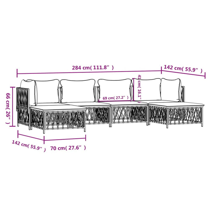 Set Salotto da Giardino 6 pz con Cuscini in Acciaio Bianco 3186900