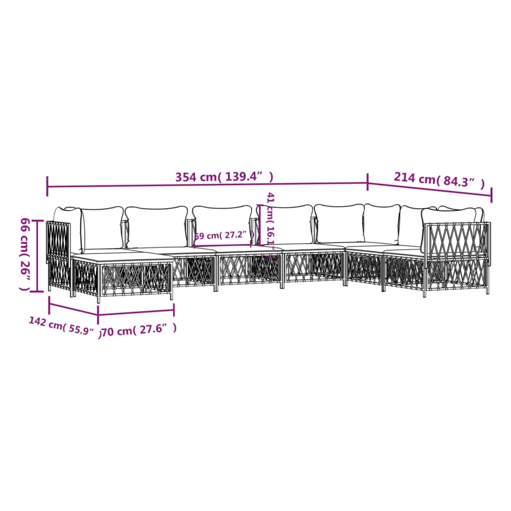 Set Salotto da Giardino 8 pz con Cuscini in Acciaio Bianco 3186912