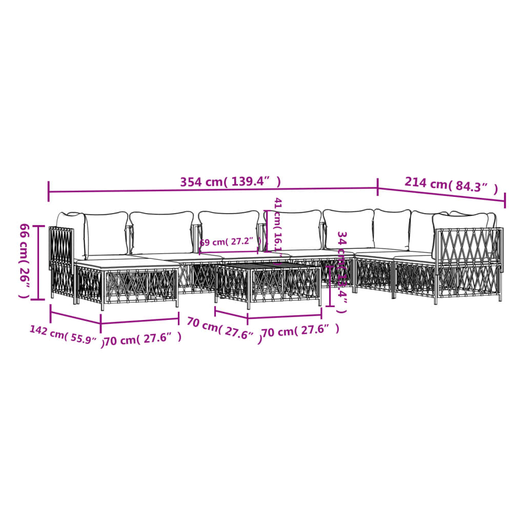 Set Divani da Giardino 9 pz con Cuscini Antracite in Acciaio 3186915