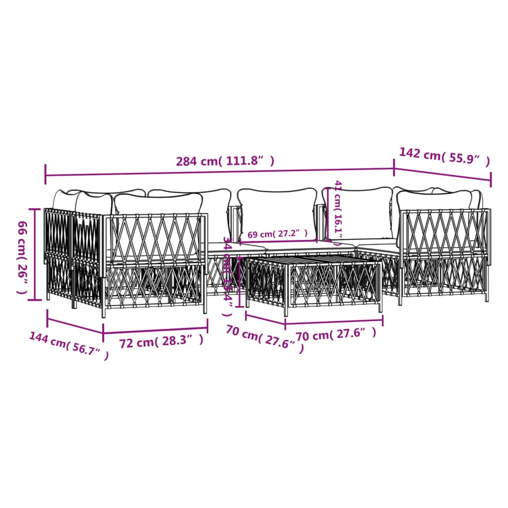 Set Salotto da Giardino 7 pz con Cuscini in Acciaio Bianco 3186920