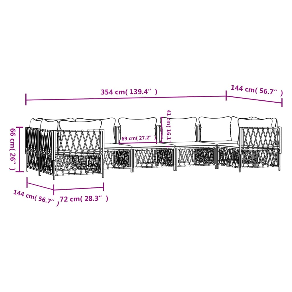 Set Divani da Giardino 7 pz con Cuscini in Acciaio Bianco 3186922