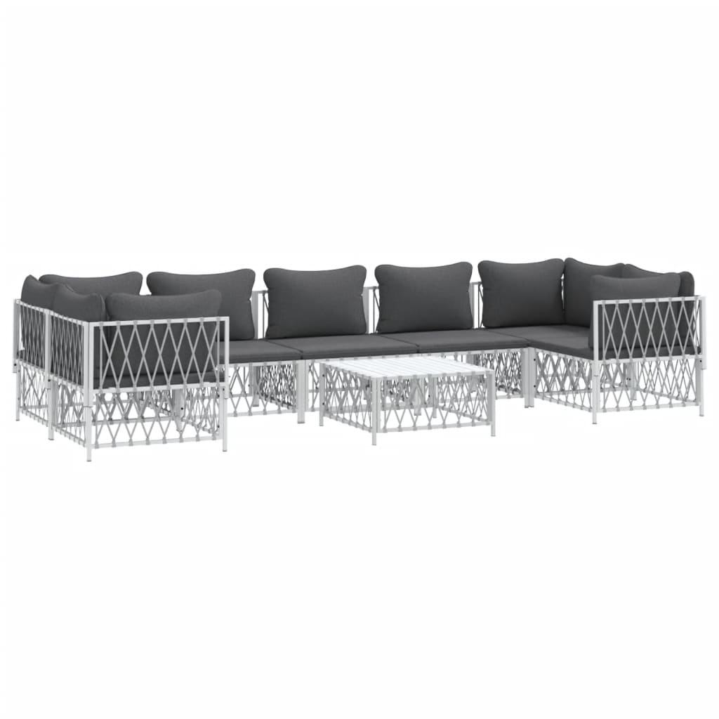 Set Salotto da Giardino 8 pz con Cuscini in Acciaio Bianco 3186924