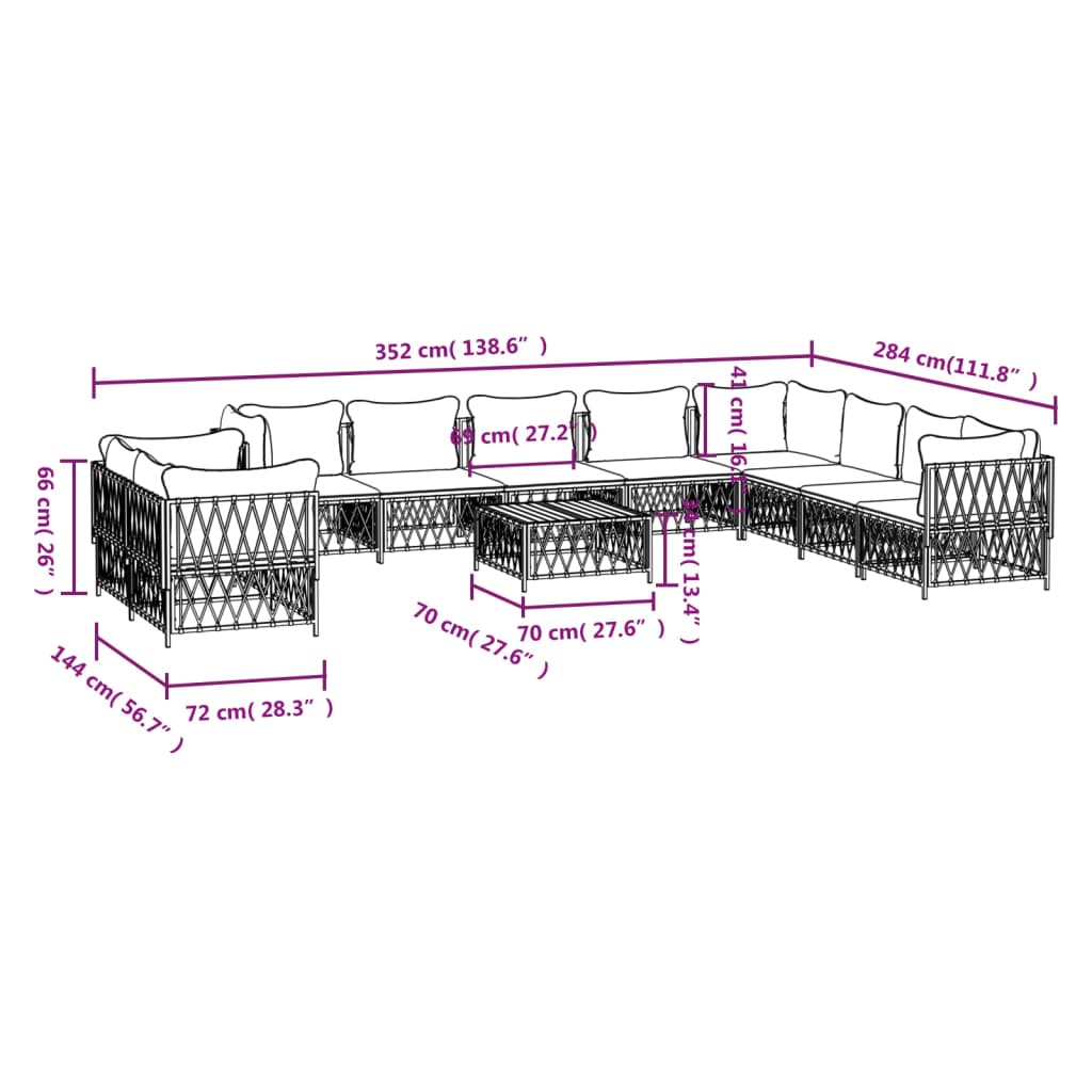 Set Salotto da Giardino 11 pz con Cuscini Antracite in Acciaio 3186929