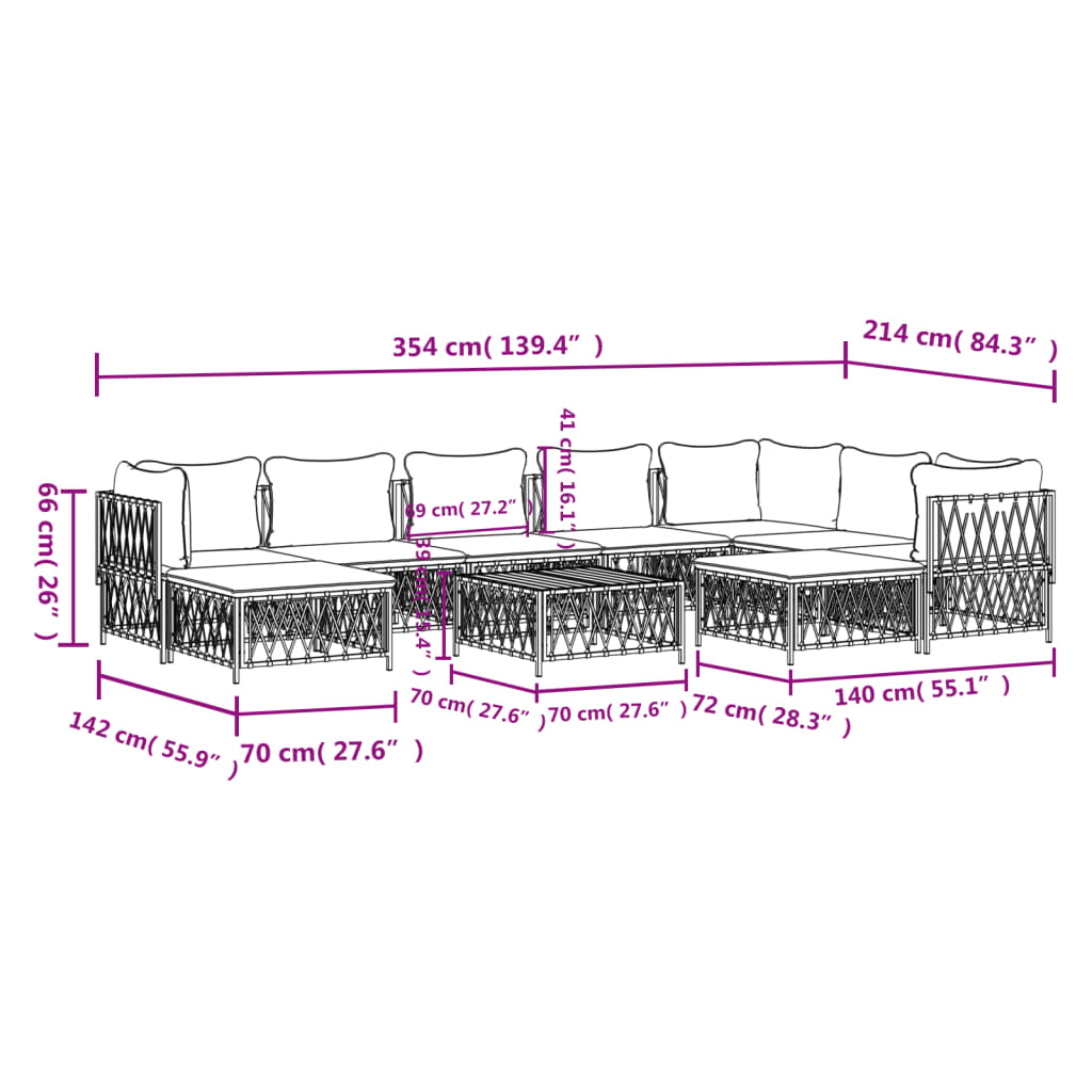 Set Salotto da Giardino 10 pz con Cuscini Antracite in Acciaio 3186931