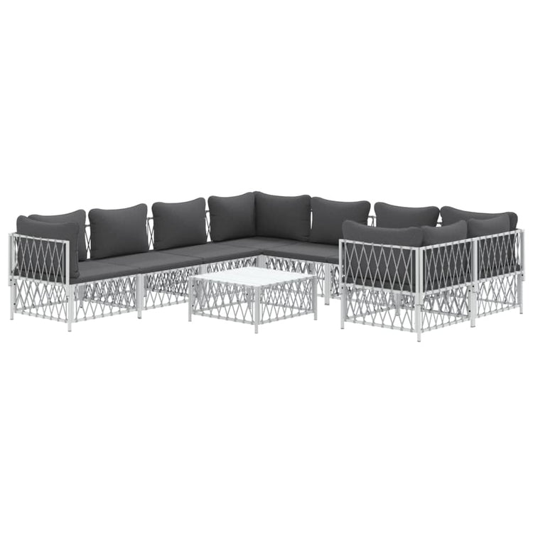 Set Salotto da Giardino 9 pz con Cuscini in Acciaio Bianco 3186932